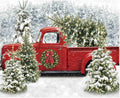 Christmas Red Truck Backdrop 118in x 95in - Winter Snowy Forest