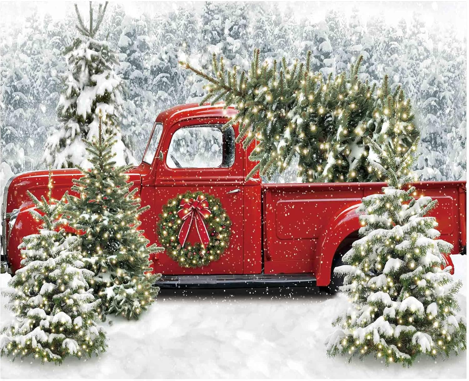 Funnytree 118 x 95 Christmas Red Truck Backdrop for Parties