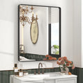 28x32 in Black Metal Framed Bathroom Mirror with Rounded Corners