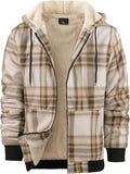 ZITY Heavy Thick Hoodies for Men Plaid Flannel Sherpa Fleece Lined