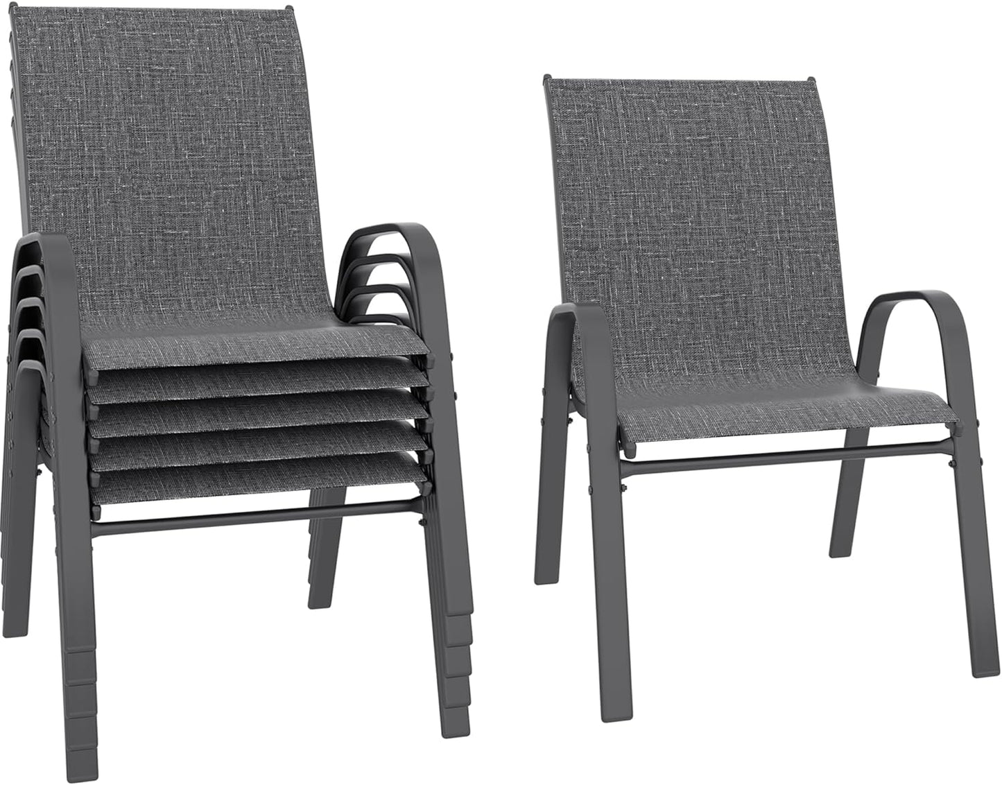 Patio Chairs Set of 6 with Breathable Fabric and Metal Frame