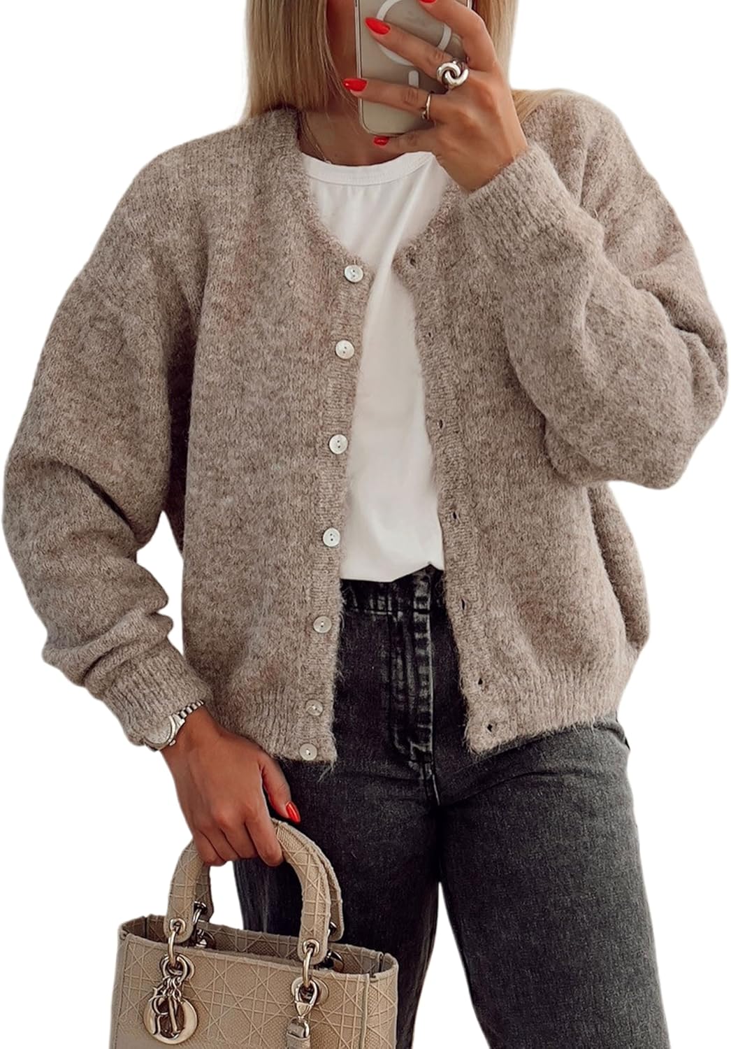 Women's Long Sleeve Front Button Cardigan Sweaters for Fall