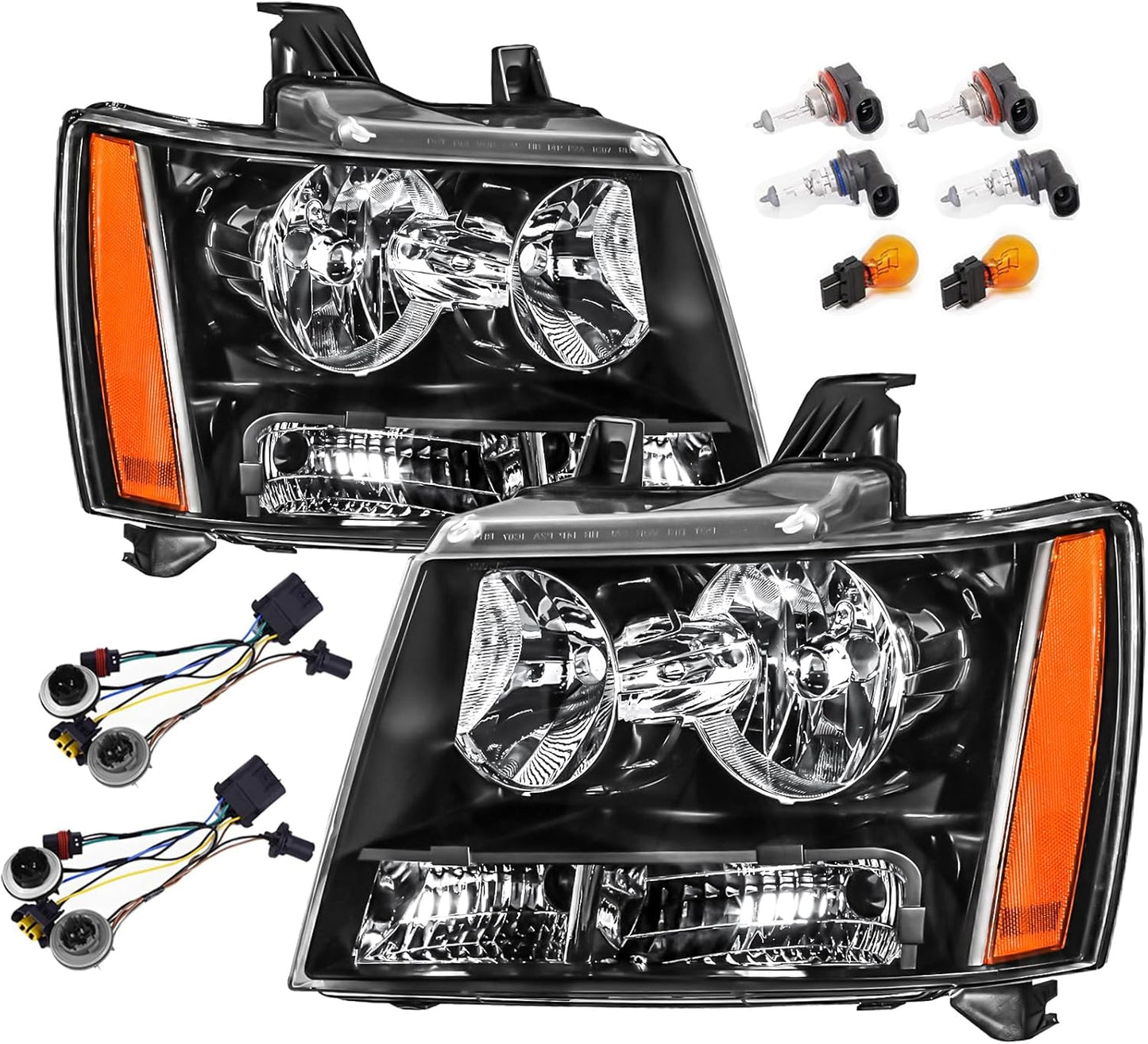 Headlights Assembly w/Bulbs & Wiring Harness for Chevy Tahoe