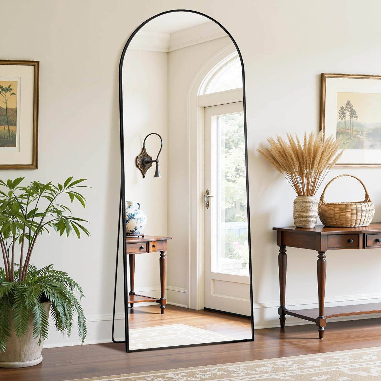 Full Length Mirror Freestanding 59x18 Oversized Black Arched Style