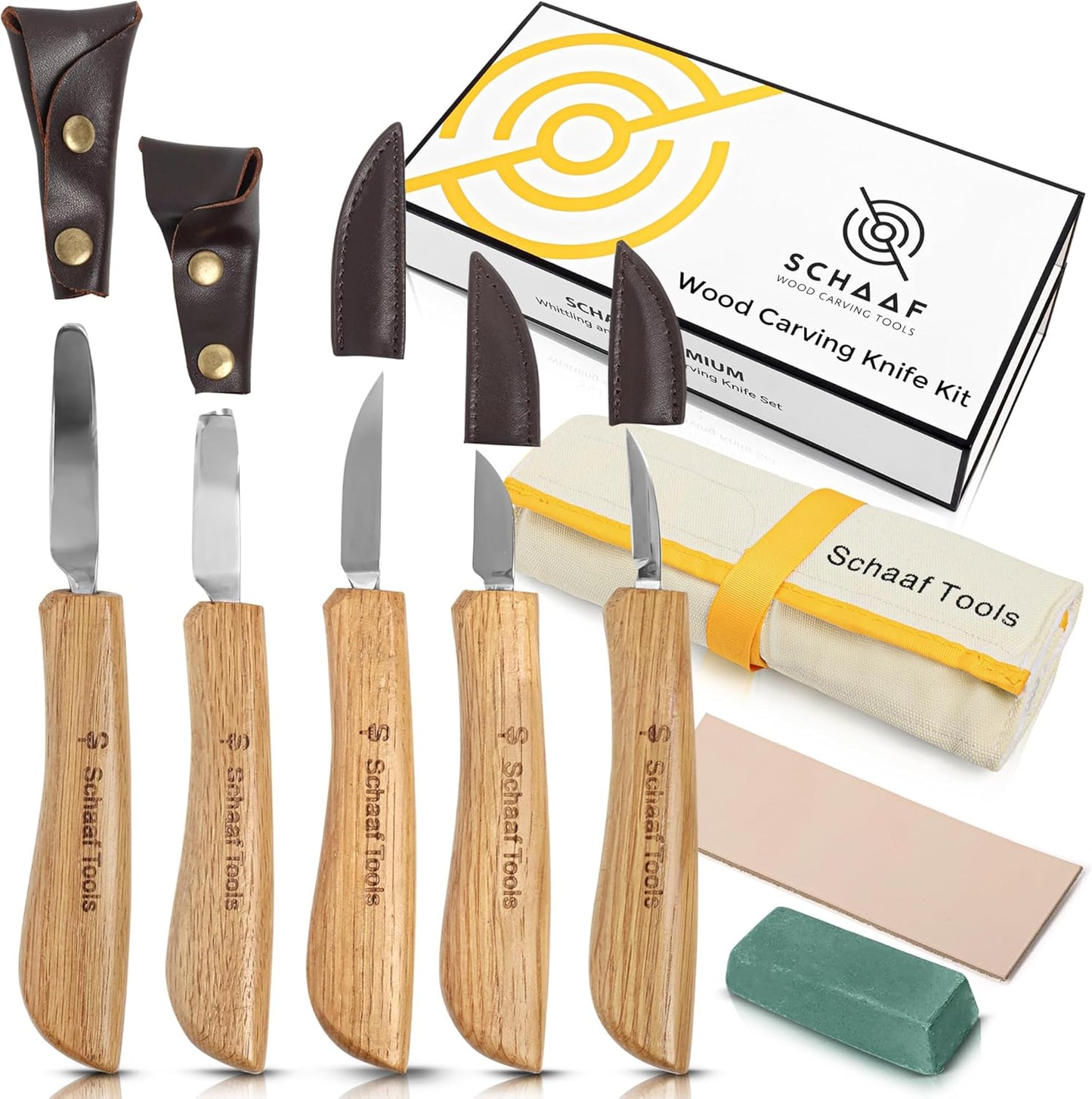 Deluxe 5pc Wood Carving Kit with Razor-Sharp Knives for Crafts