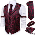 Mens Silk Paisley Vest Set with Tie & Accessories - 5PCS Formal