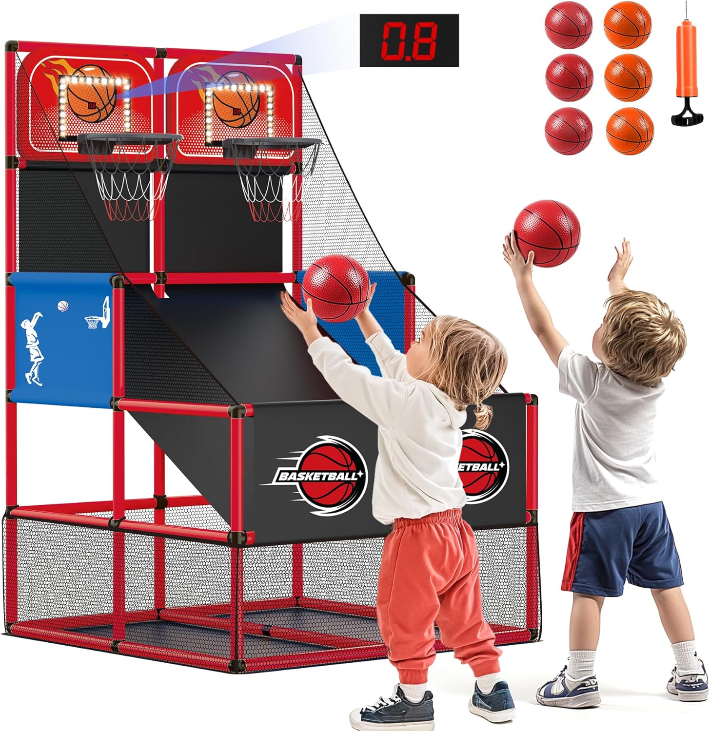 Kids Double Basketball Hoop Arcade Game Set for Fun Playtime