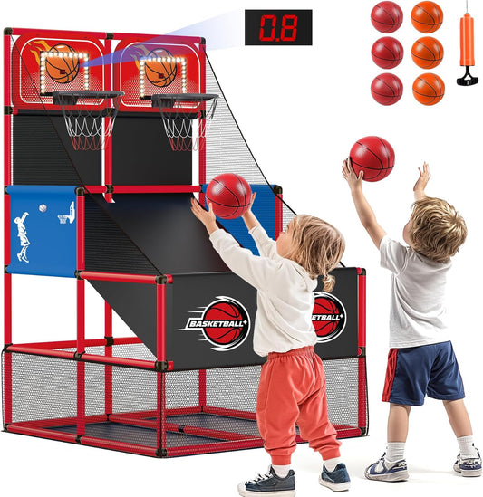Kids Double Basketball Hoop Arcade Game Set for Fun Playtime