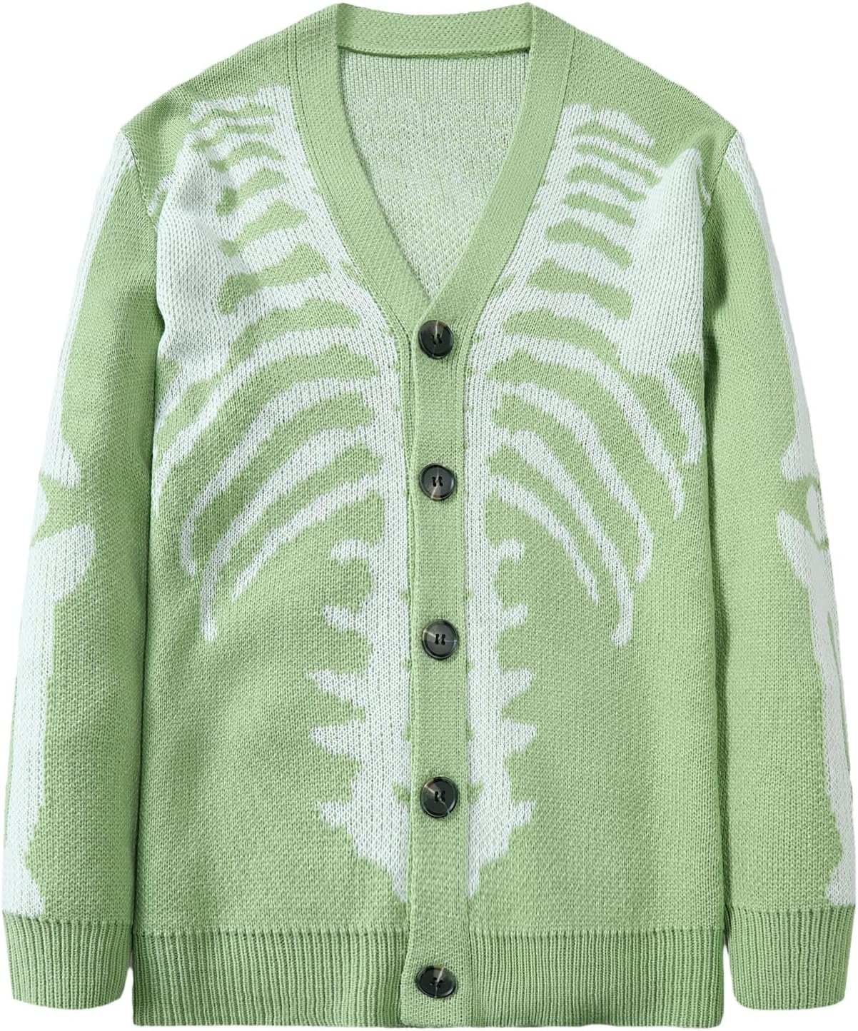 SHENHE Men's Skeleton Pattern Cardigan Sweater for Stylish Comfort