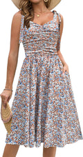 Kranda Women 2025 Ruched Midi Floral Sundress - Flowy Casual Midi