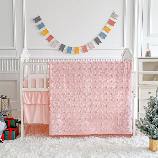 Pink Crib Bedding Set with Tufted Dots for Baby Girls