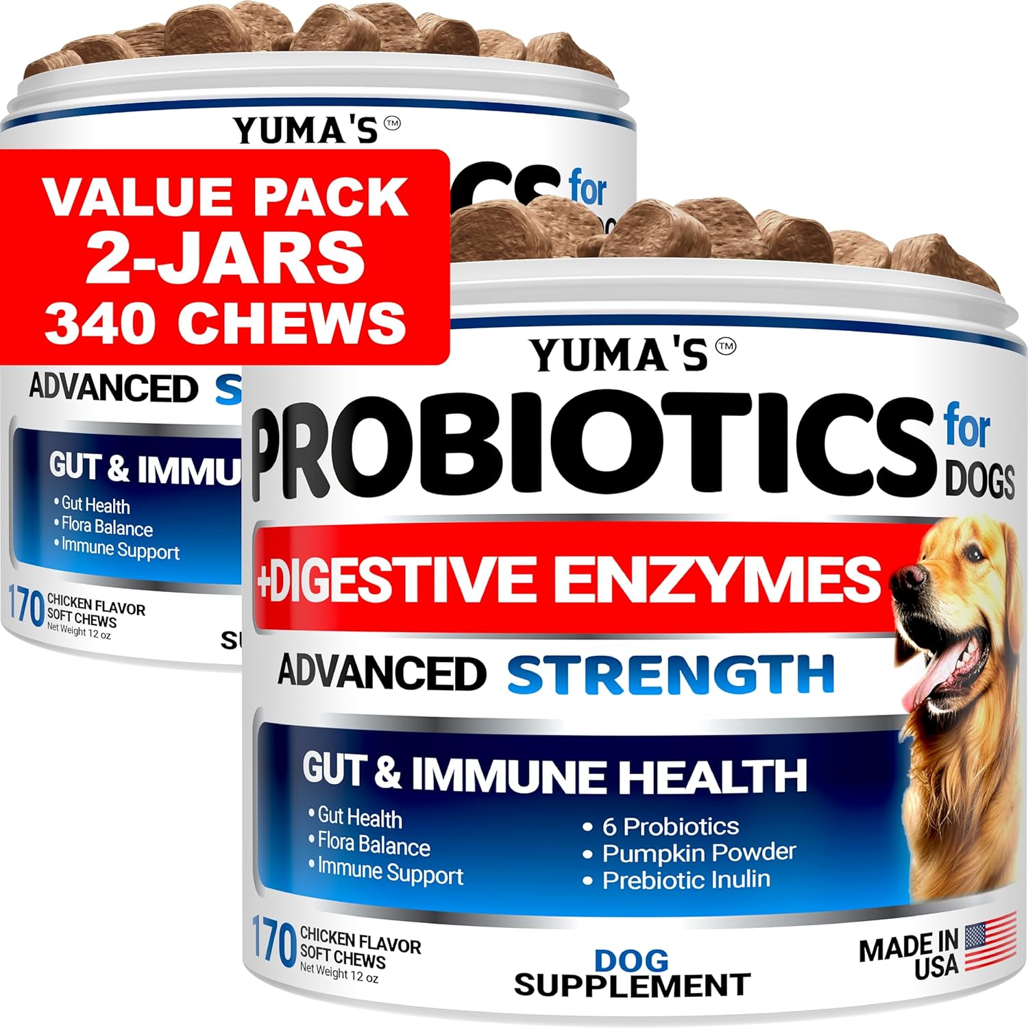 YUMA'S Probiotics for Dogs - Digestive Enzymes Chews for Relief