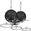 6 Pieces Stainless Steel Frying Pan Set with Lids for Cooking