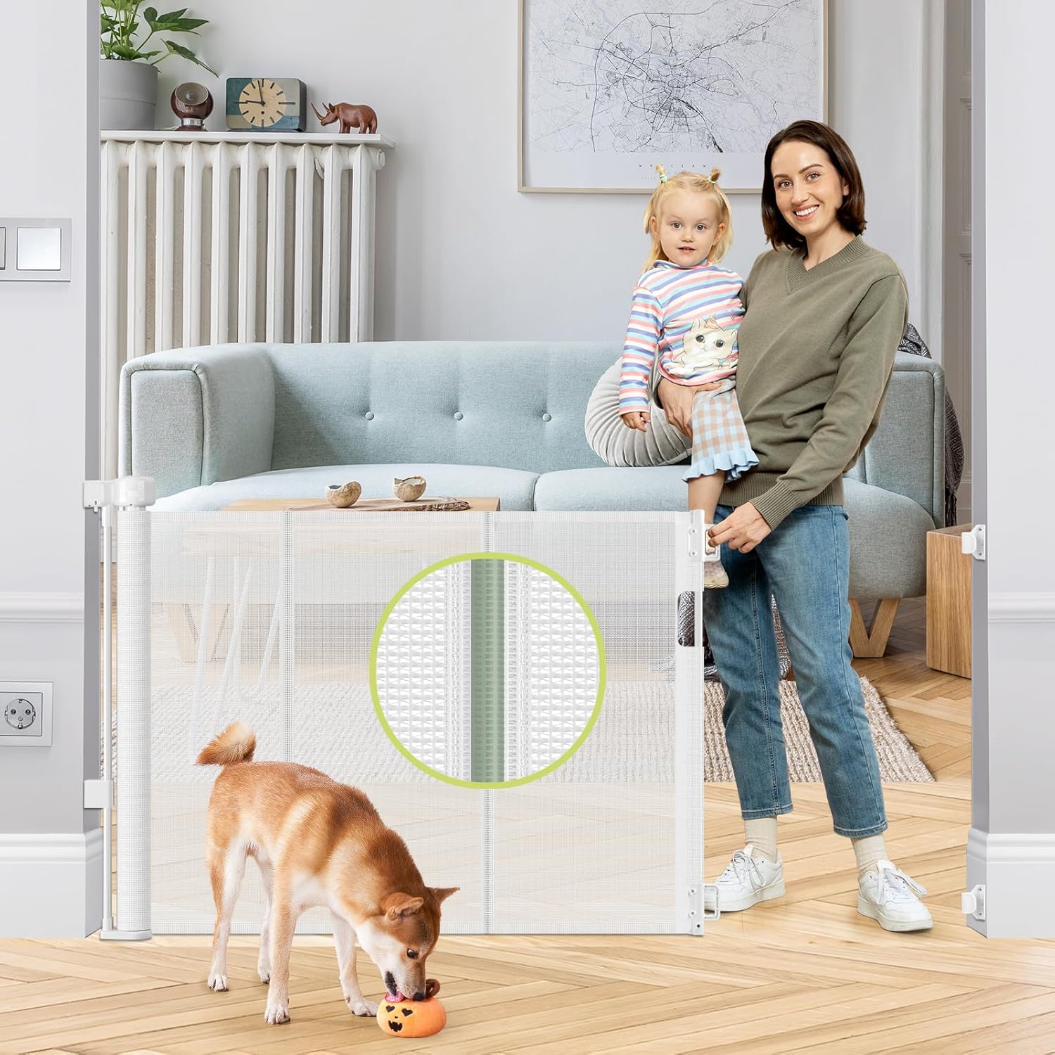 Reinforced 55 Inch Wide Retractable Baby Gates for Safety