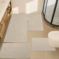 Beige Bathroom Rug Sets 4 Piece - Quick Dry Thin Bath Mat Set