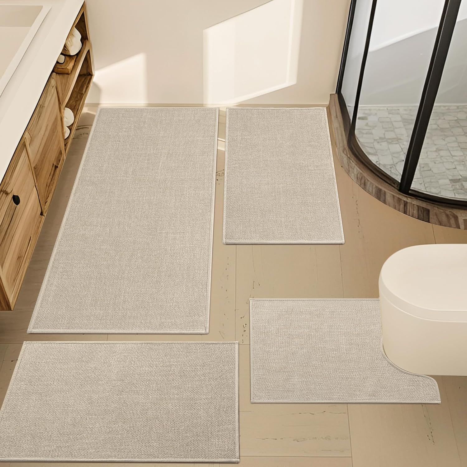 YIHOUSE Beige Bathroom Rug Sets 4 Piece for Stylish Comfort