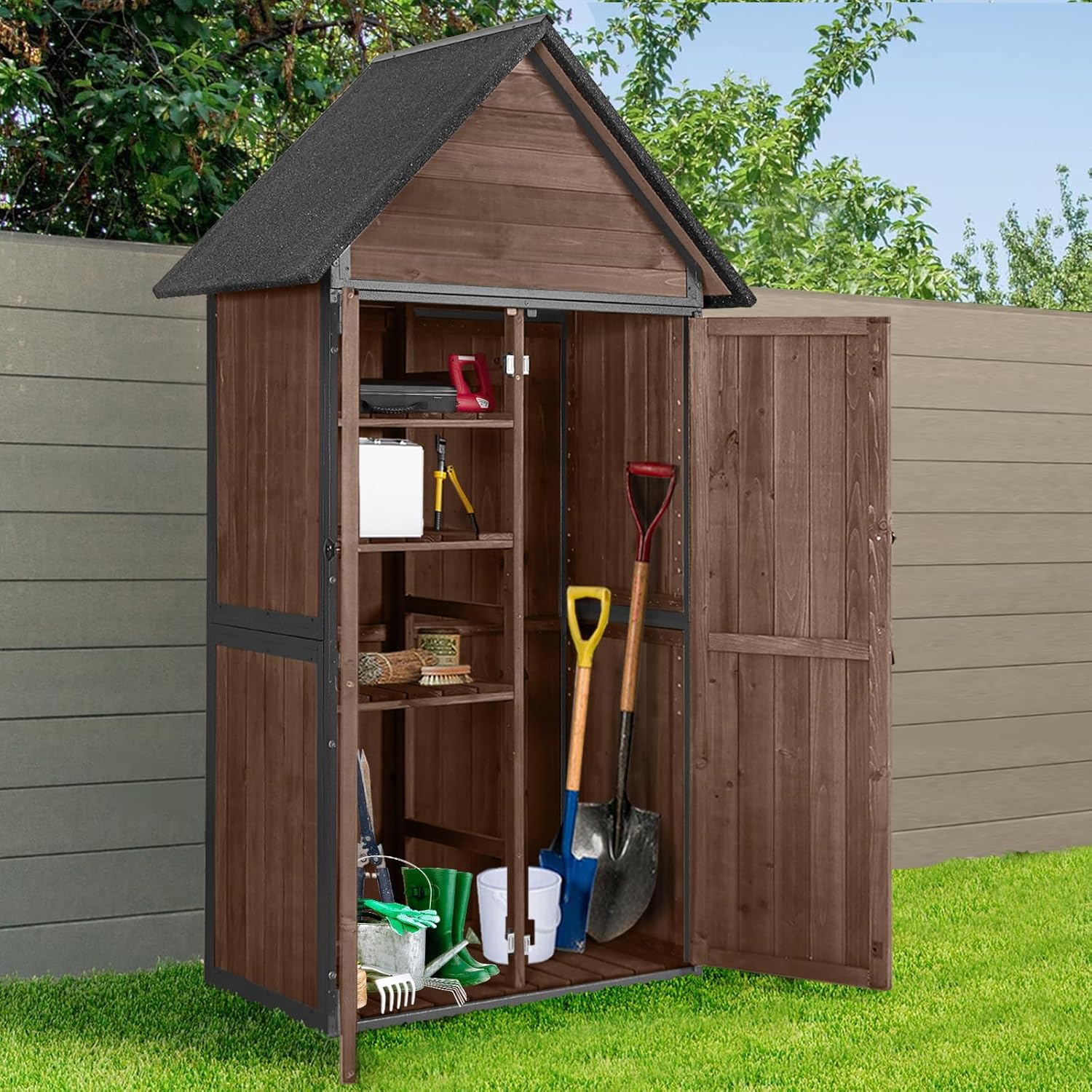 Garden Shed with Metal Frame and Adjustable Shelves for Storage