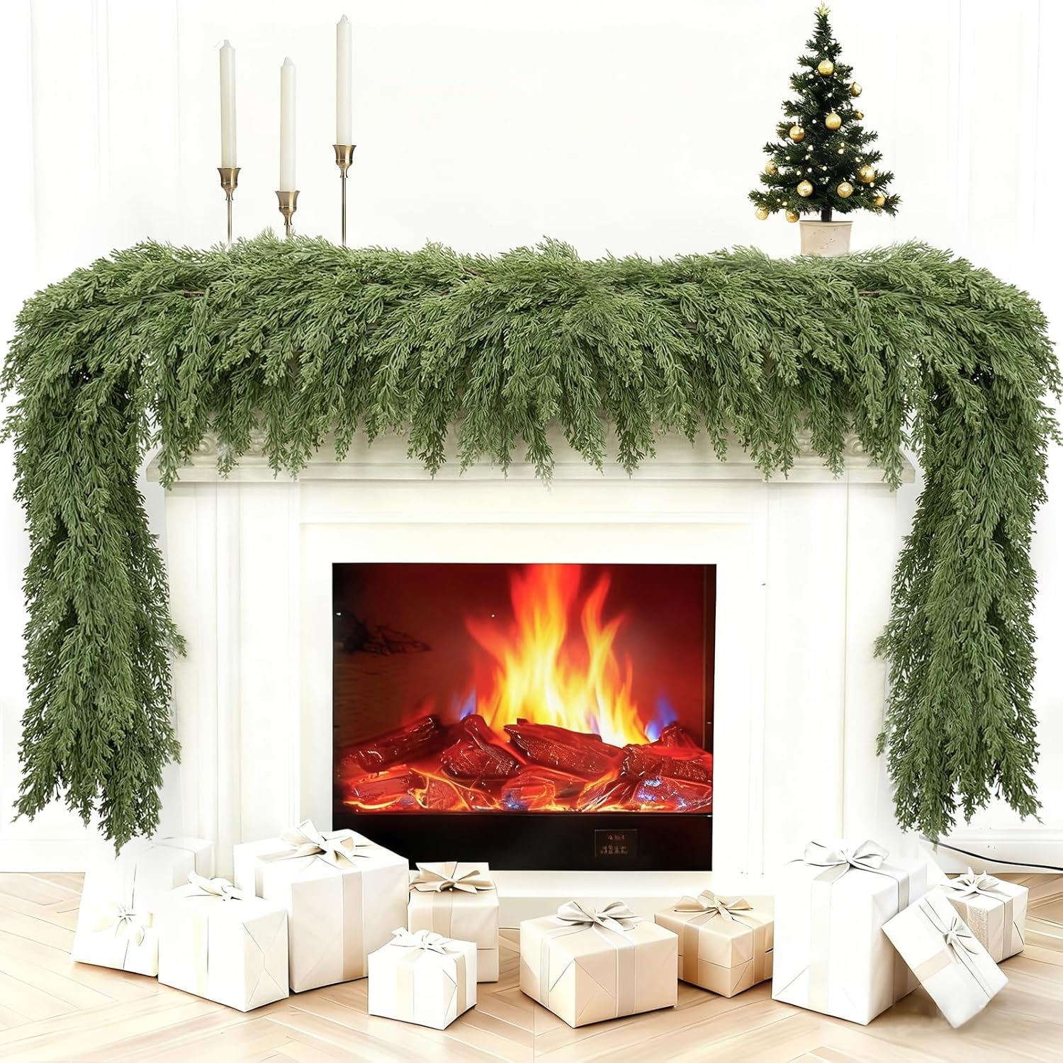 9FT Faux Cedar Garland for Christmas Decor and Holiday Cheer