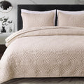 Queen Size Beige Quilt Set - Ultrasonic Geometric 3-Piece Bedspread