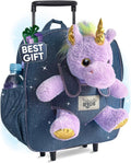 Toddler Luggage for Girls with Unicorn Toy - Rolling Kids Suitcase