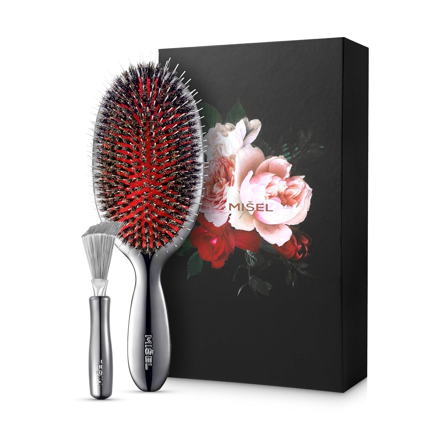 MISEL Boar Bristle Hair Brush and Cleaner Bundle for All Hair Types