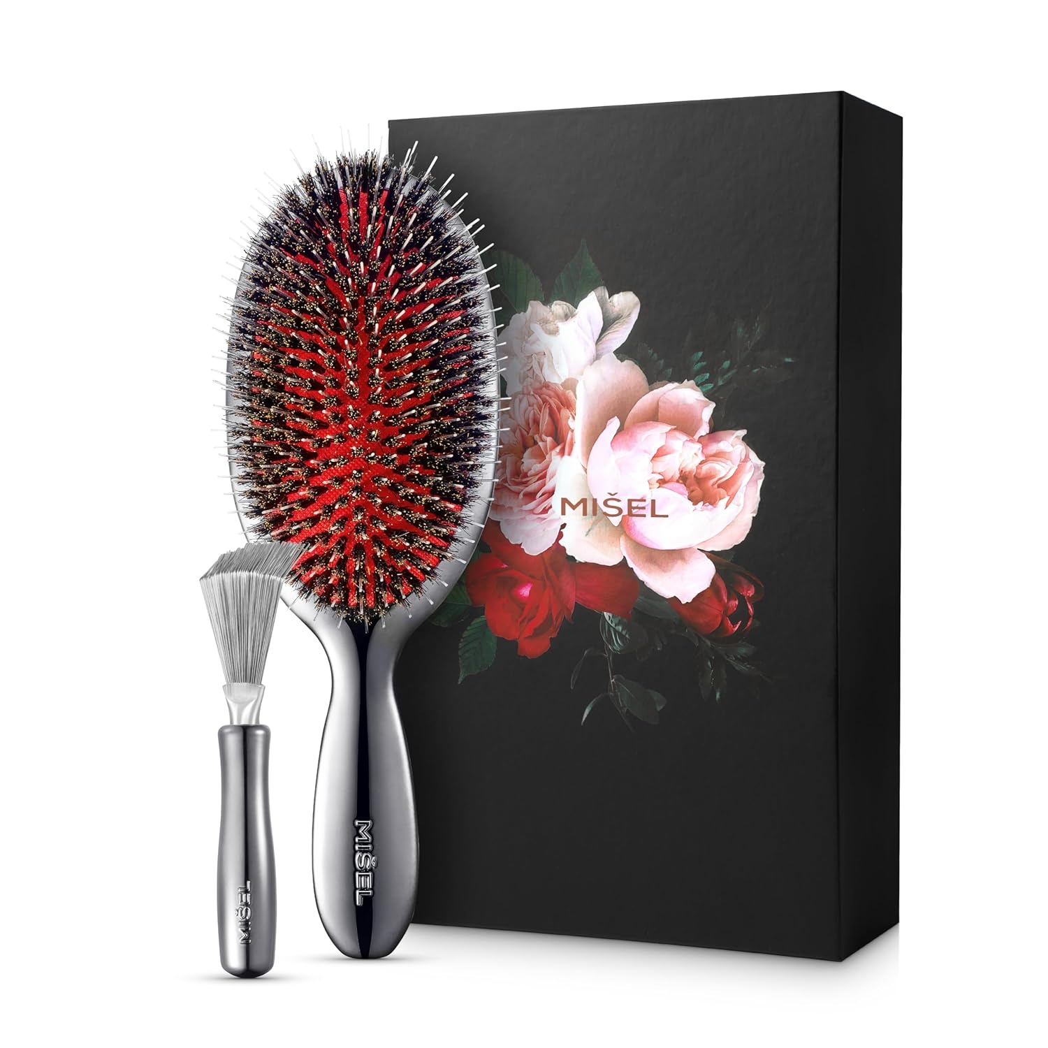 MISEL Boar Bristle Hair Brush and Cleaner Bundle for All Hair Types