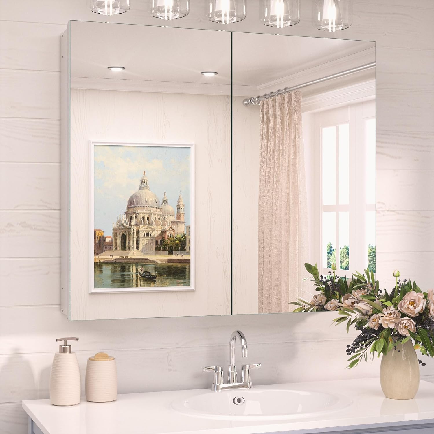 TokeShimi Silver Aluminum Medicine Cabinet Mirror for Bathroom