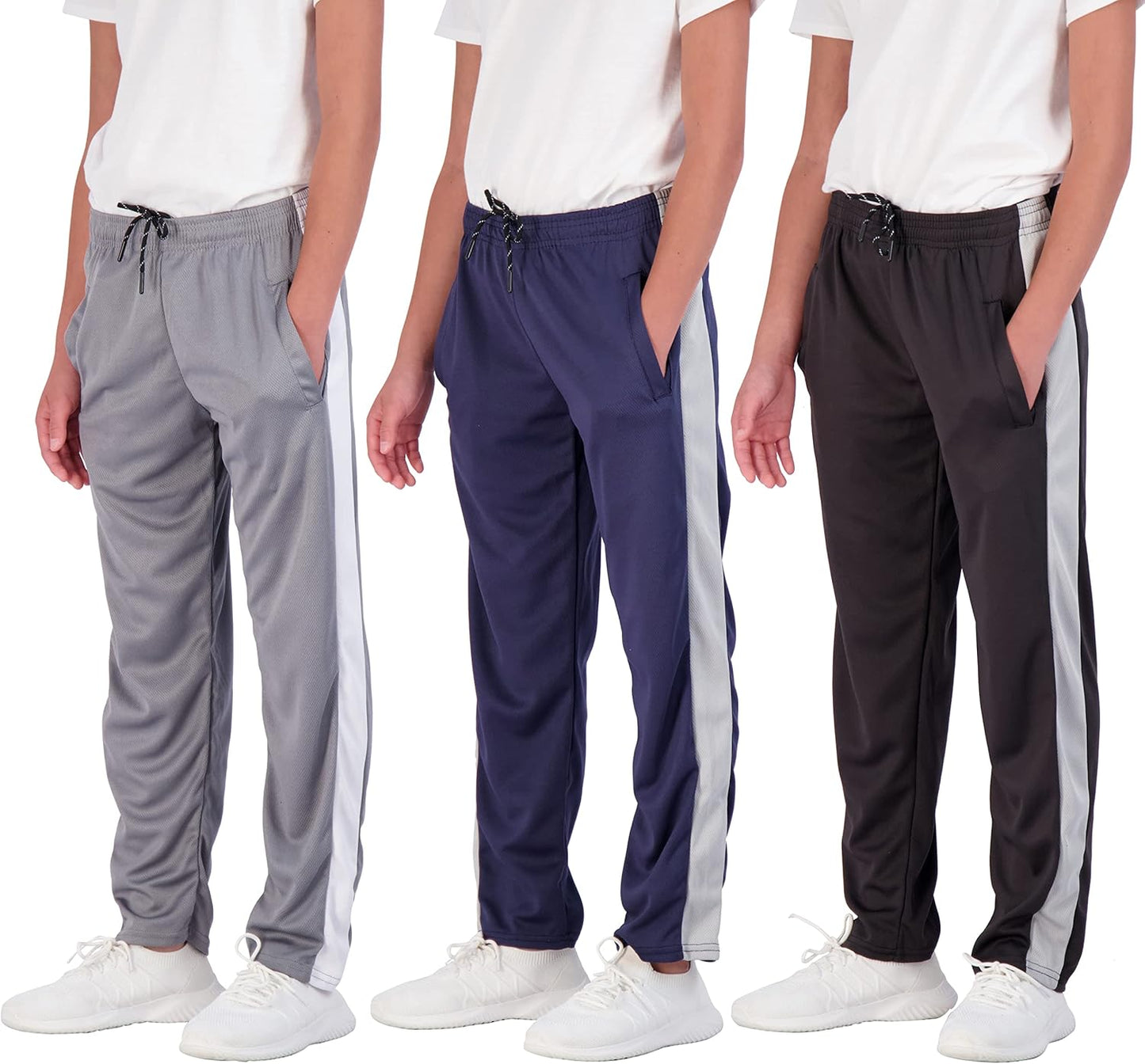 Boys' Mesh Open Bottom Active Sweatpants with Pockets & Drawstring