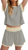 Striped Knit Two Piece Lounge Set Women - Casual Summer Comfort