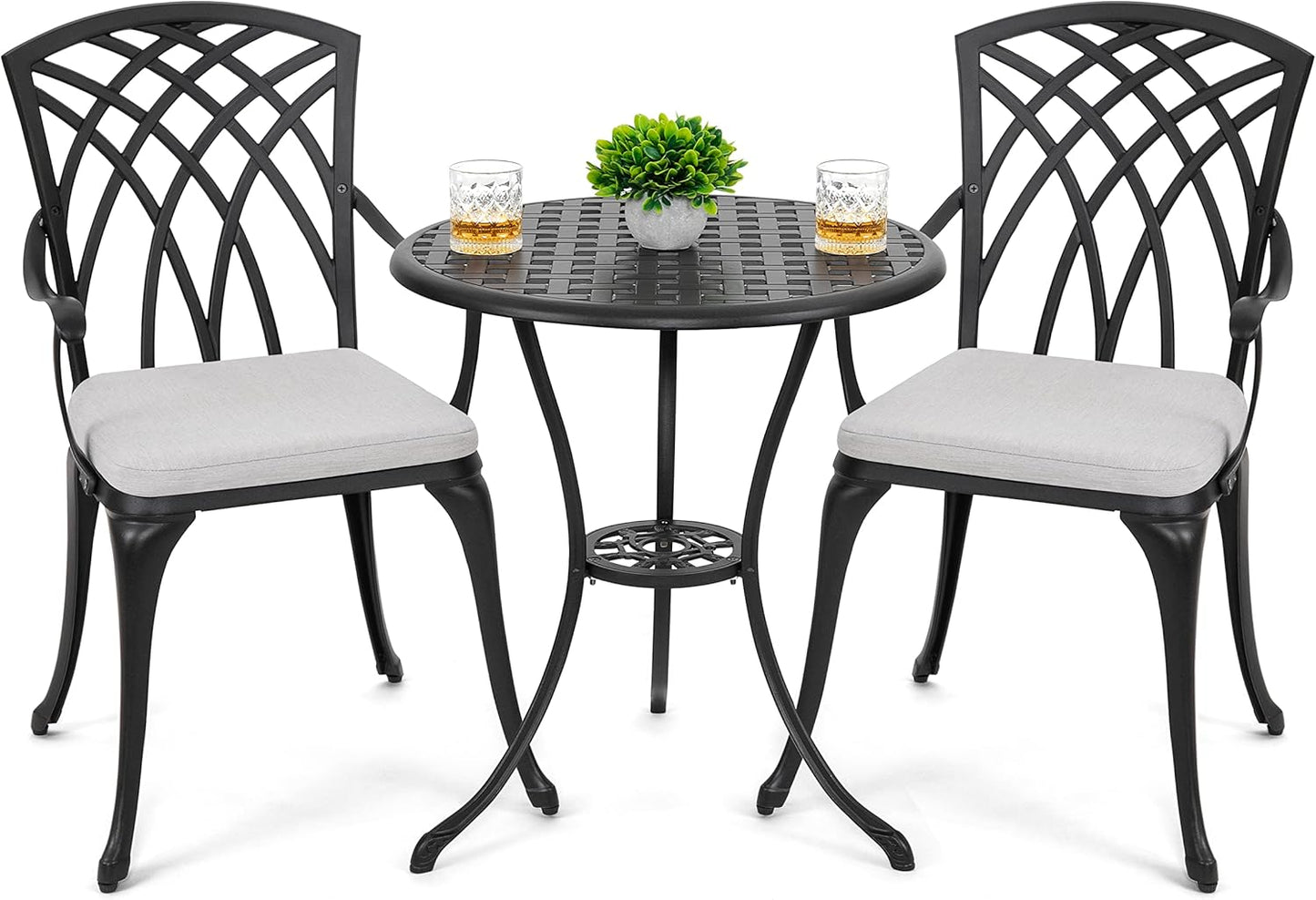NUU GARDEN Bistro Set 3 Piece Outdoor Cast Aluminum Table Set