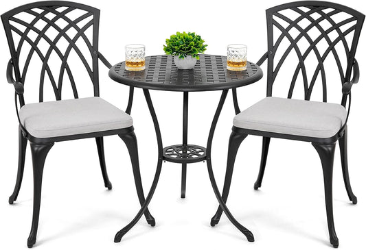 NUU GARDEN Bistro Set 3 Piece Outdoor Cast Aluminum Table Set