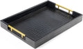 17 in x 12 in Alligator Black Wood Serving Tray with Gold Handles