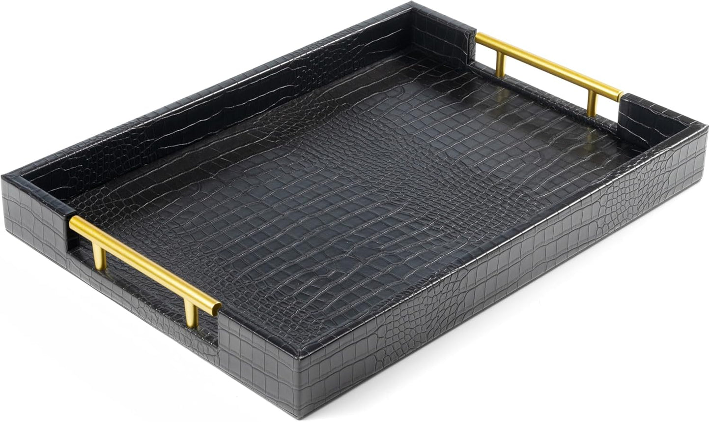 17 x 12 Wood Serving Tray with Gold Handles for All Occasions