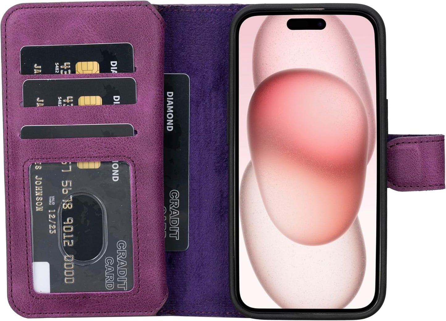 Genuine Premium Leather Handmade Wallet Case for iPhone 15