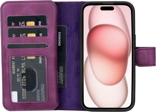 Genuine Premium Leather Handmade Wallet Case for iPhone 15