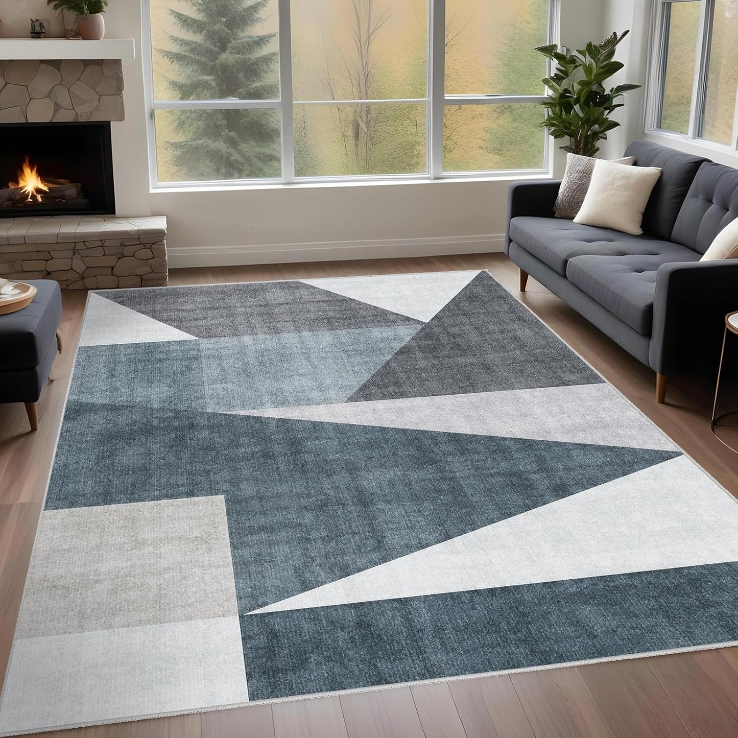 Washable Modern Area Rug: Stylish Geometric Design for Home