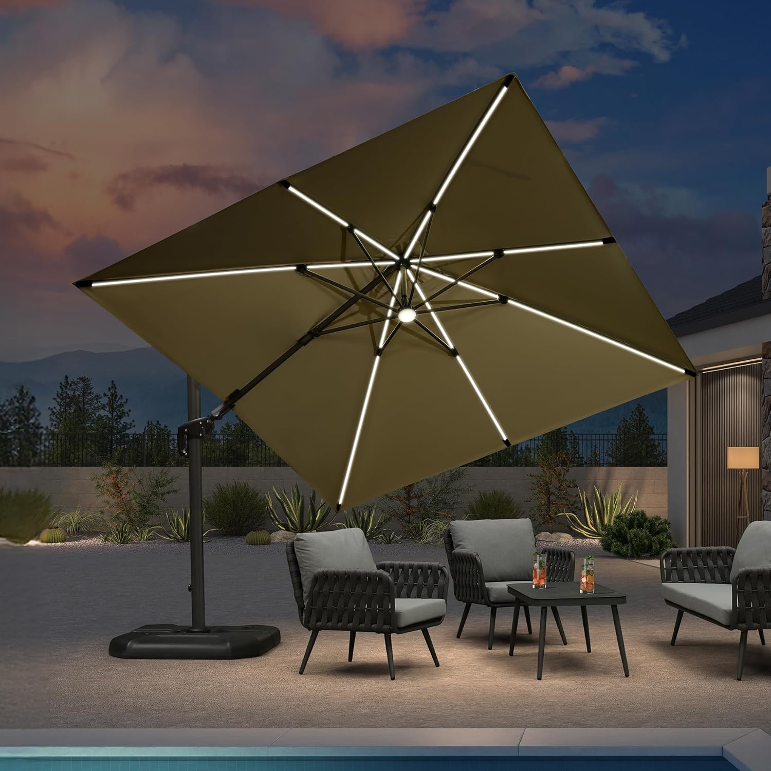 10 Feet Patio Umbrella with Solar Powered LED for Outdoor Use
