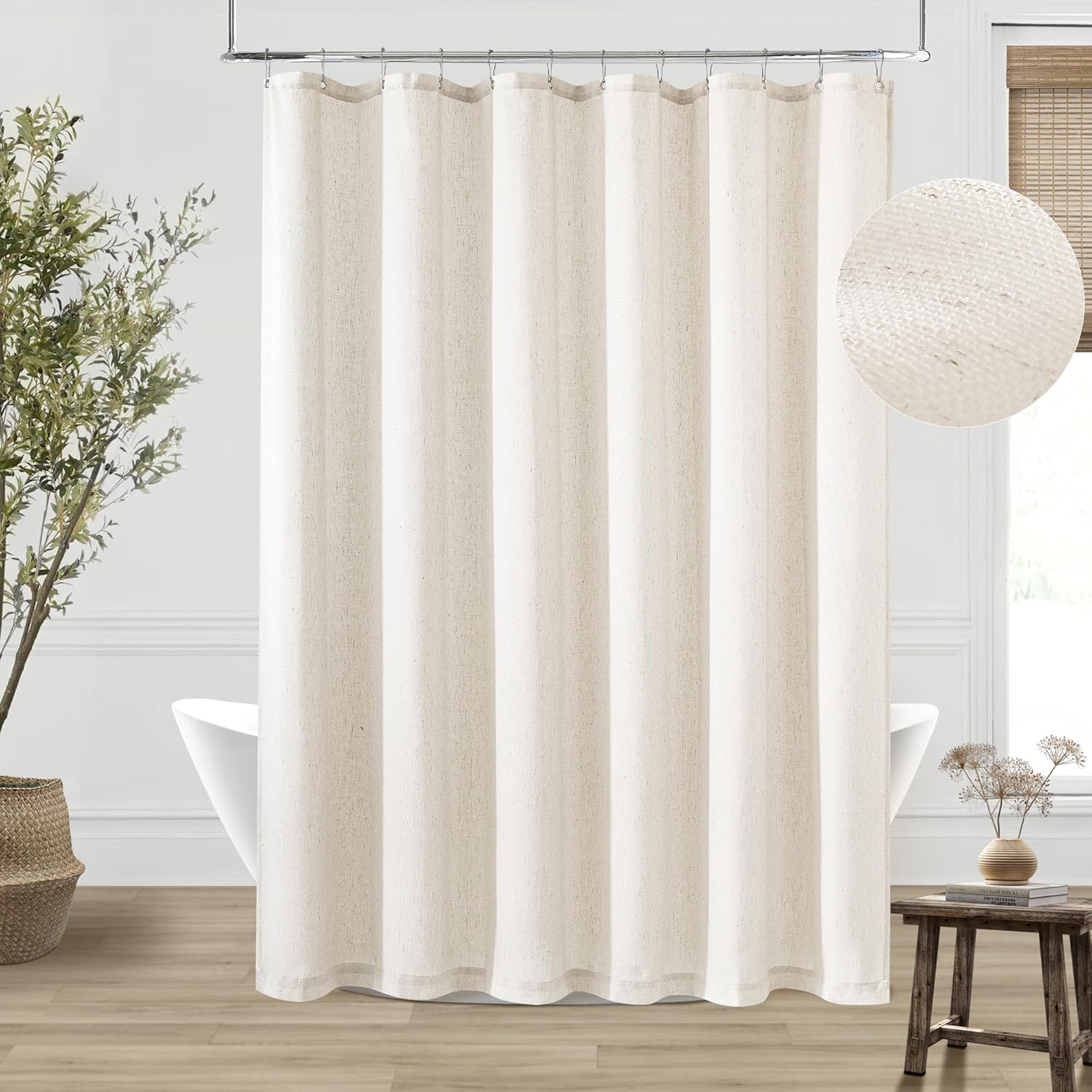 90 Inch Shower Curtain Linen Neutral Extra Long for Bathroom