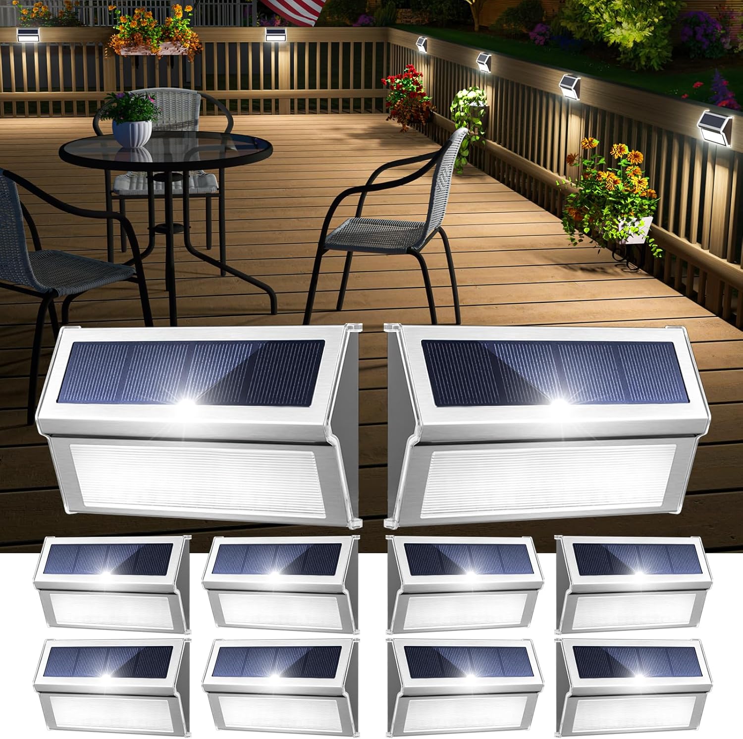 JSOT Solar Step Deck Lights - 10Pack Waterproof Outdoor Lights