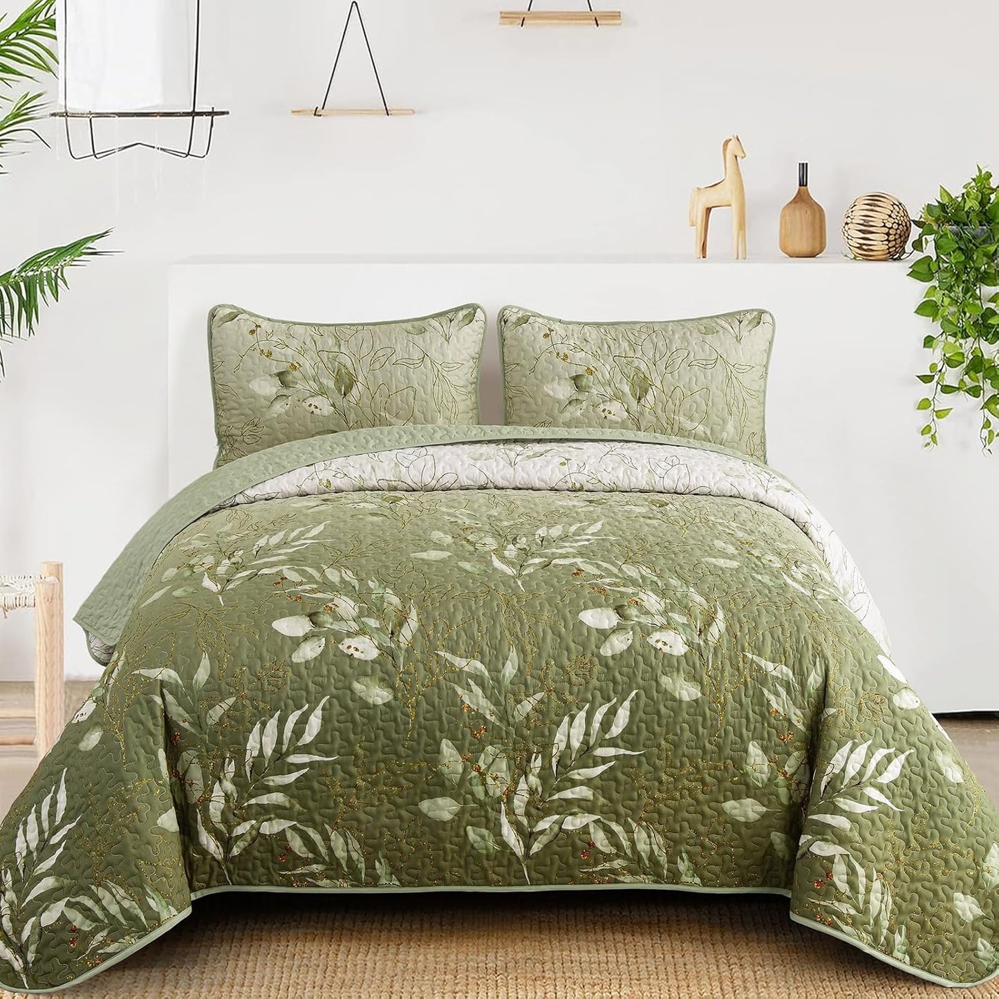 Anibedding Floral Queen Quilt Set for All Seasons and Styles