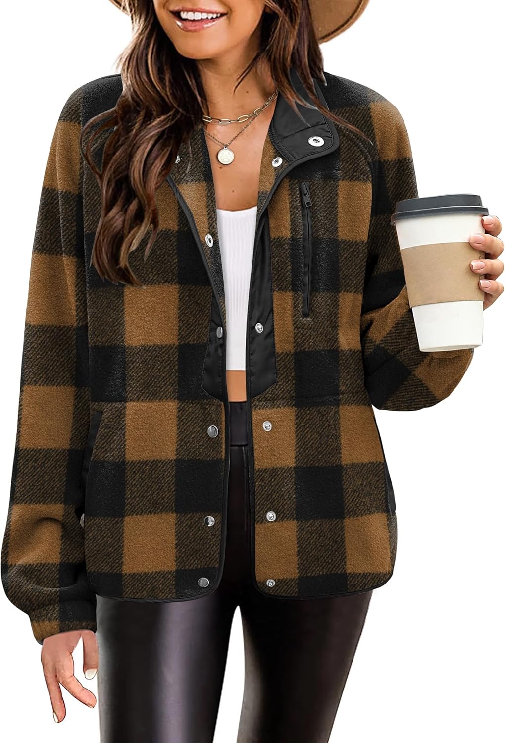 Cozy Fleece Jacket with Western Aztec Print for Women