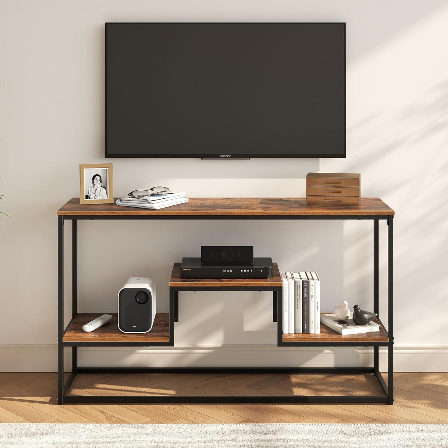 Rustic Brown 55 TV Stand with Open Shelves