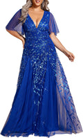 Ever-Pretty Plus Size V-Neck Sequin Embroidery A-Line Floor Dress
