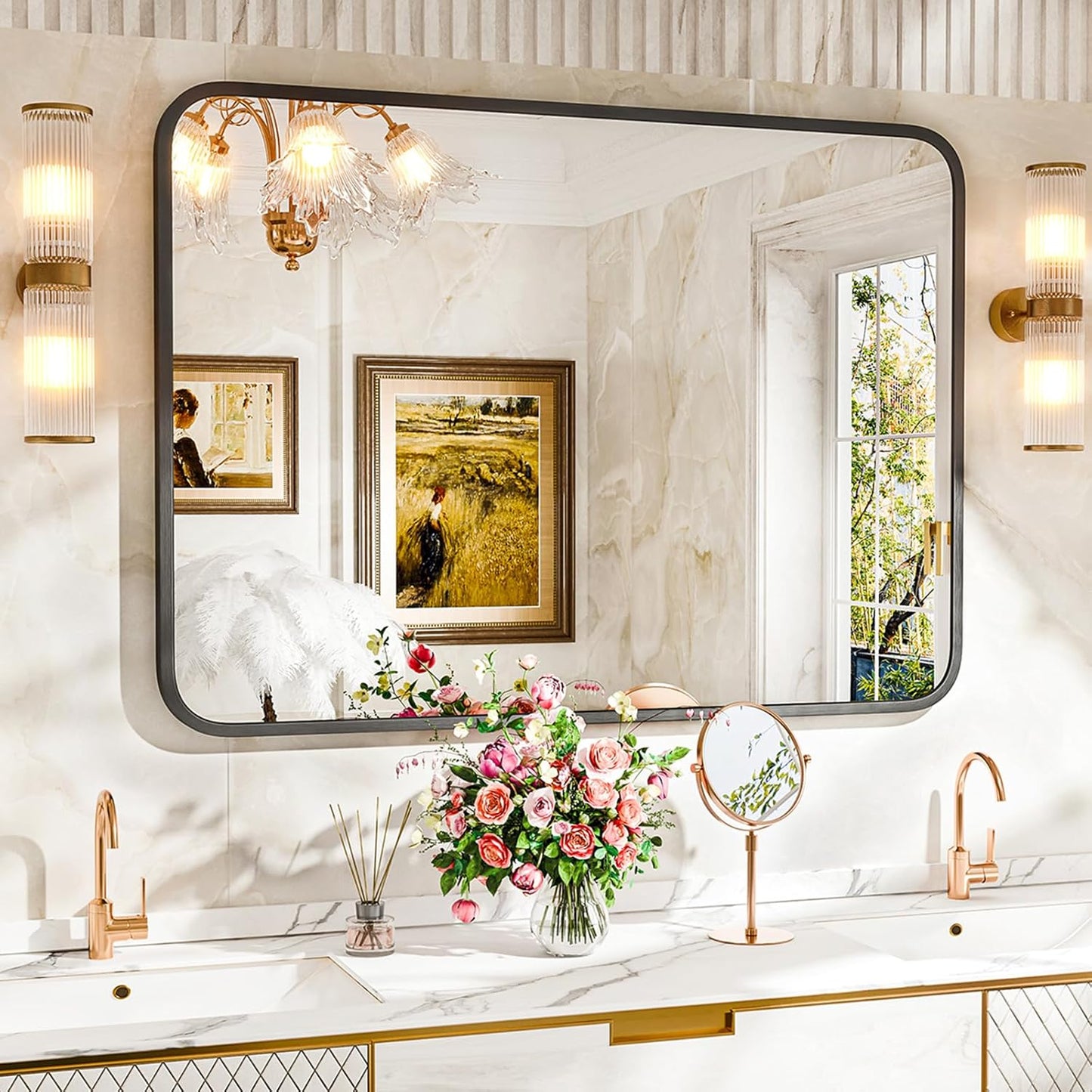 22in30in Bathroom Mirror for Wall with Modern Black Frame