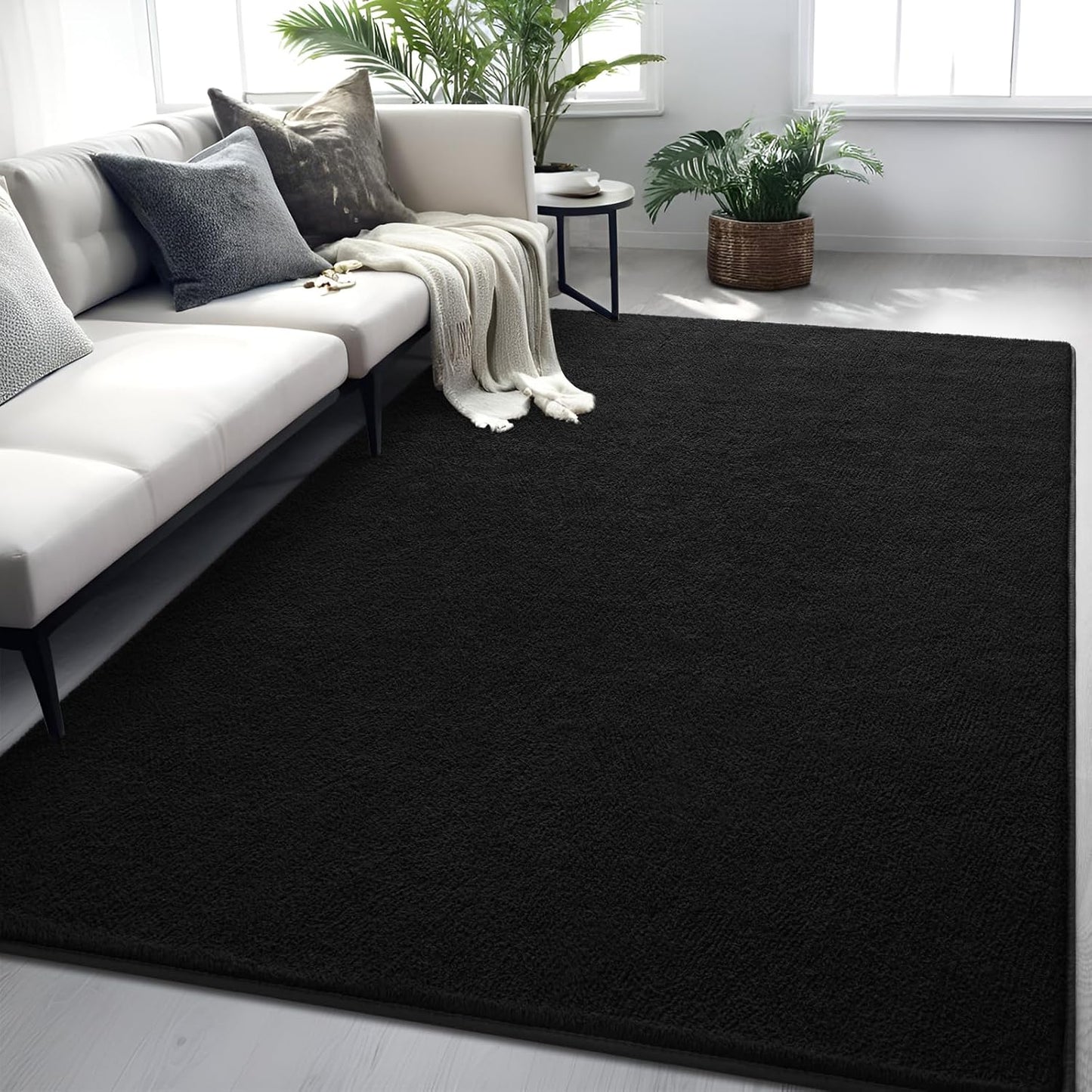 5x7 ft Black Area Rug - Washable Memory Foam Indoor Carpet