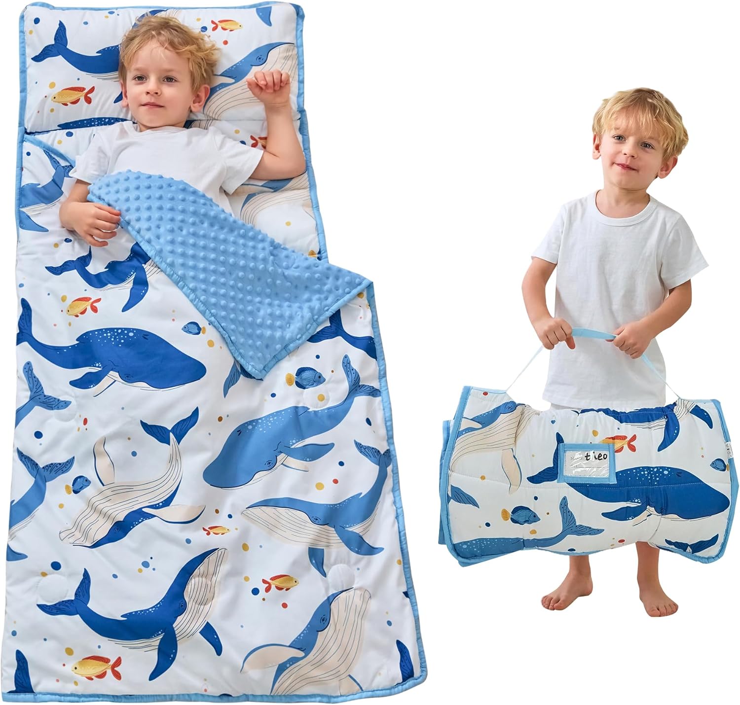 Extra Large Toddler Nap Mat with Pillow and Blanket for Kids