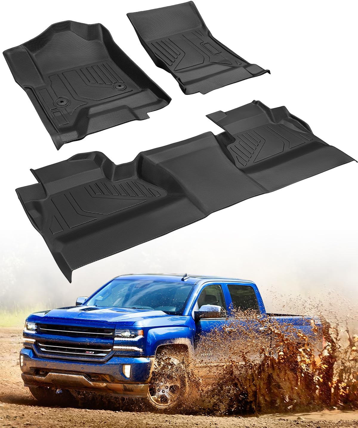 3 PCS All Weather Floor Mats for Chevy Silverado & GMC Sierra