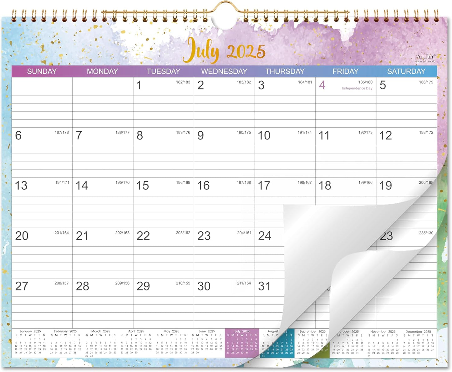 Colorful Waterink 18-Month Wall Calendar 2025-2026