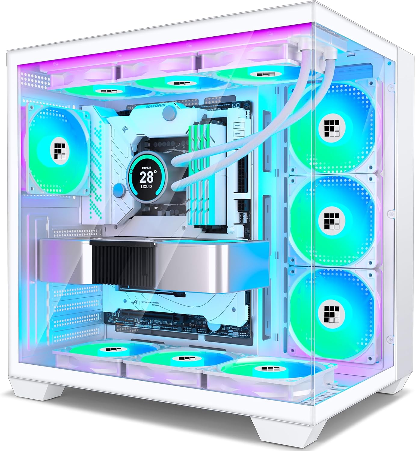 F600 PC Case with 7 PWM ARGB Fans and Panoramic Glass Design