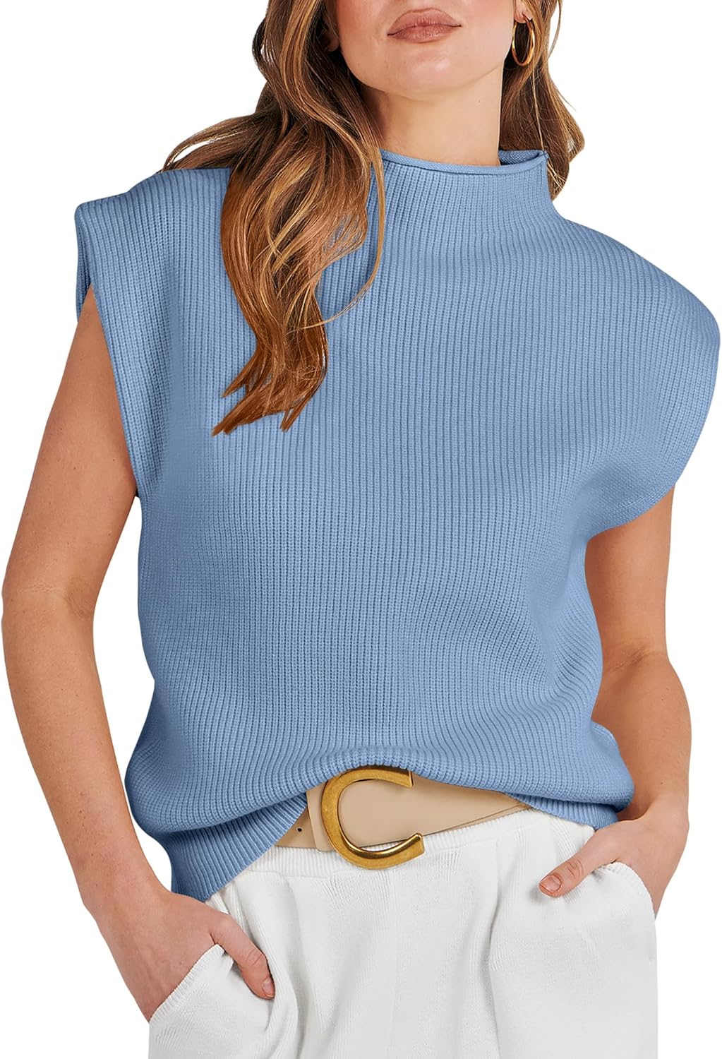 Stylish Women's Mock Neck Sleeveless Sweater Vest for Fall